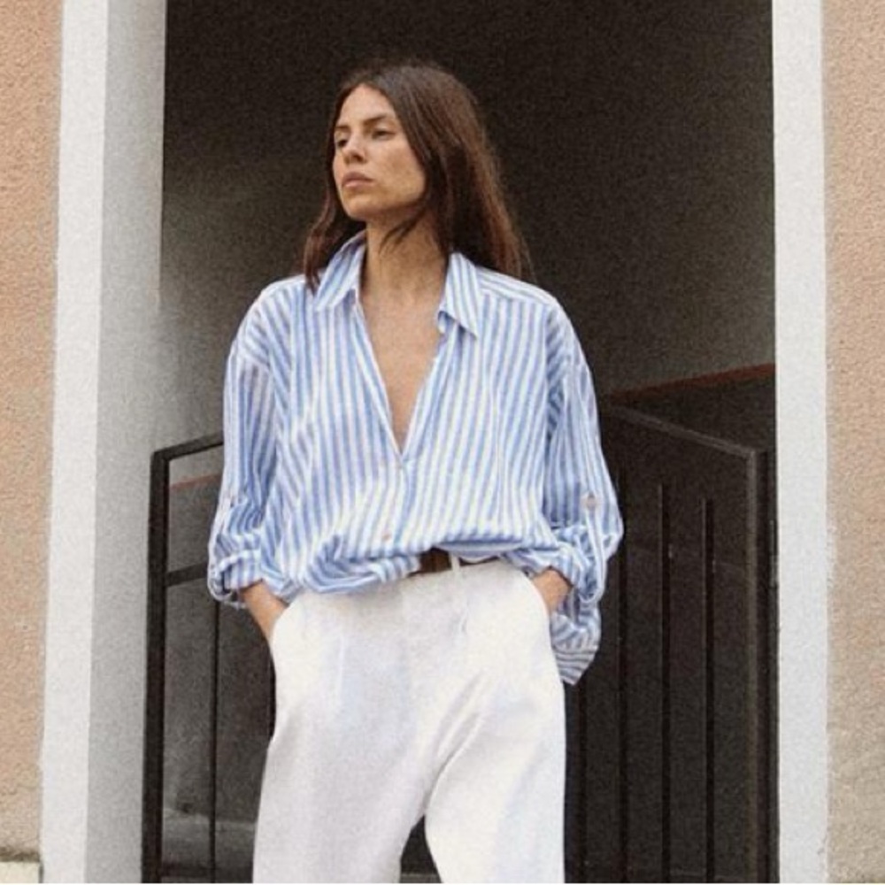 Zara Blue Striped Long Sleeve Shirt
